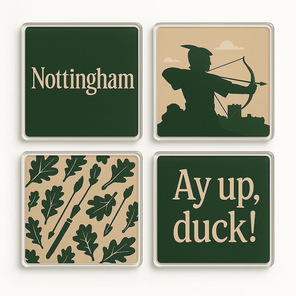 The Plum Penguin Nottingham Tales Acrylic Coaster Gift Set Of 4 - Design For Nostalgia Home Decor - Celebrate Adventure & Heritage