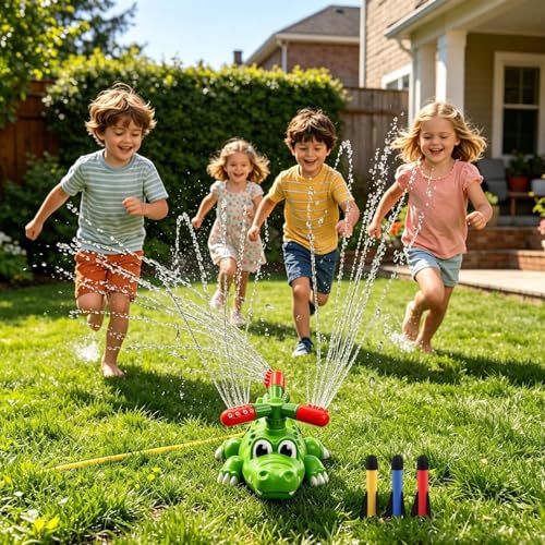Aspersor de cocodrilo para niños con cohete flotante y luces 3