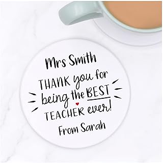 Best Teacher Ever Gifts, Personalised White Ceramic Tea Coffee Drinks Coaster Mat For Teacher, Teacher Leaving Goodbye Gift, Best Teaching Assistant, Best Head Teacher