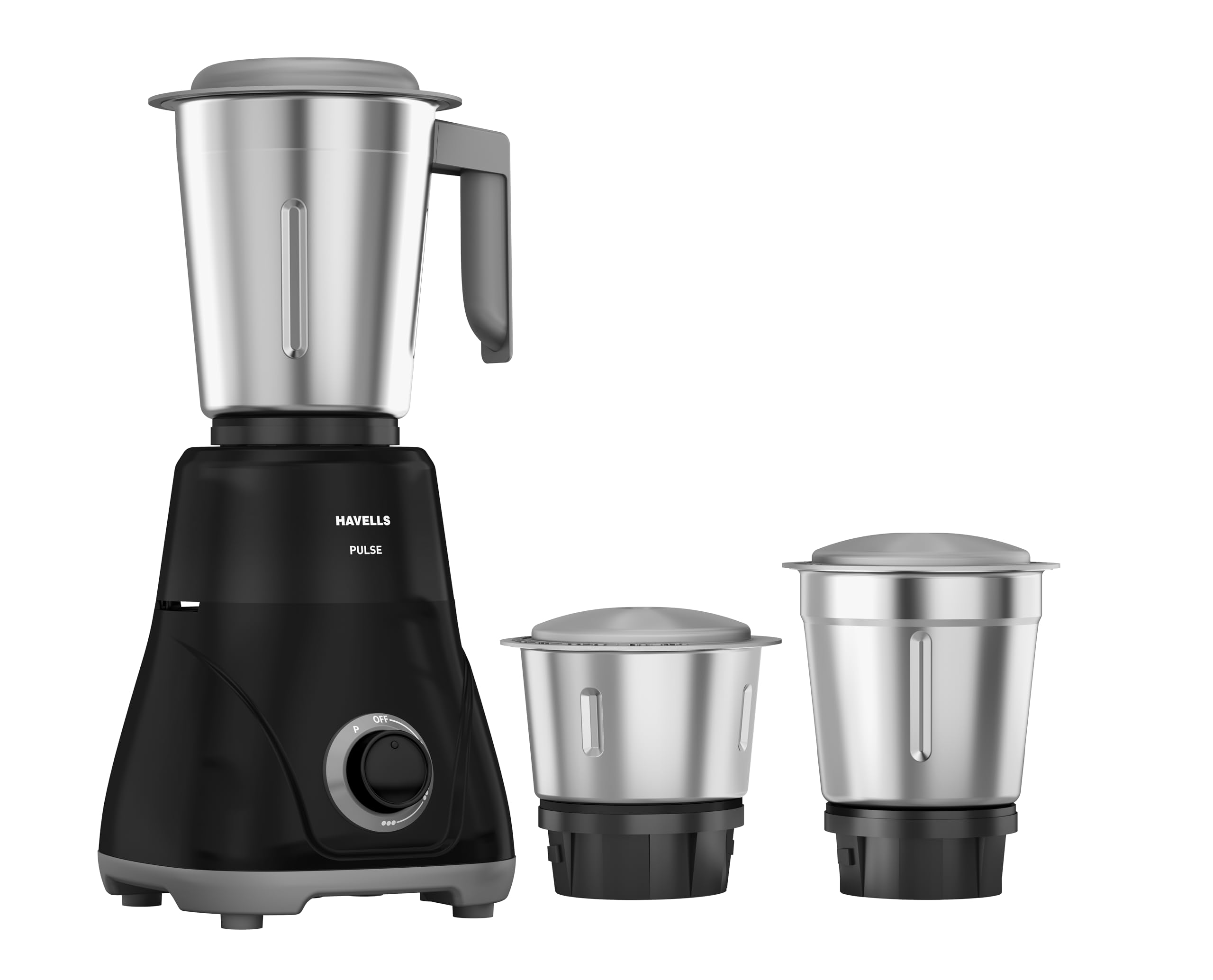 Havells Pulse 500 Watt Mixer Grinder | 3 Stainless Steel Leak-Resistant Jars (400ml, 800ml, 1.2L) | 3 Speed Control | Heavy-Duty ABS Body | Durable SS Blades | Air Vent Technology | Black