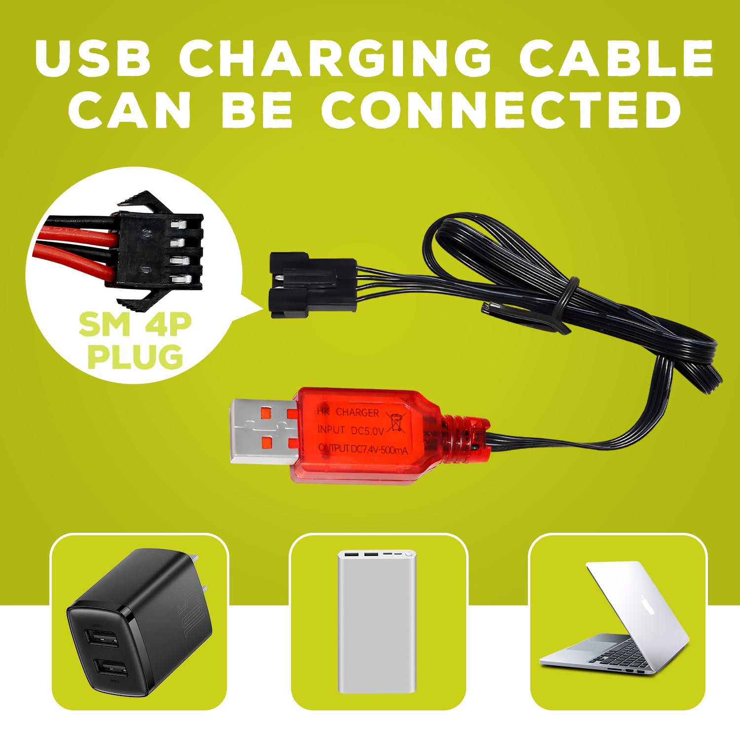 AMZZN 7,4 V 3000 mAh 15C 2S SM-4P Li-Ion accu met USB-oplader voor EC08 DE85 RC auto, vrachtwagen, RC schip, afstandsbediening, drone, technologie, voertuig, reserveaccu
