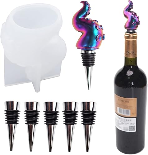 Moldes de resina para tapón de vino, moldes de silicona para tentáculos de resina, pulpo, llavero, moldes de resina epoxi, tapón de vino, decoración