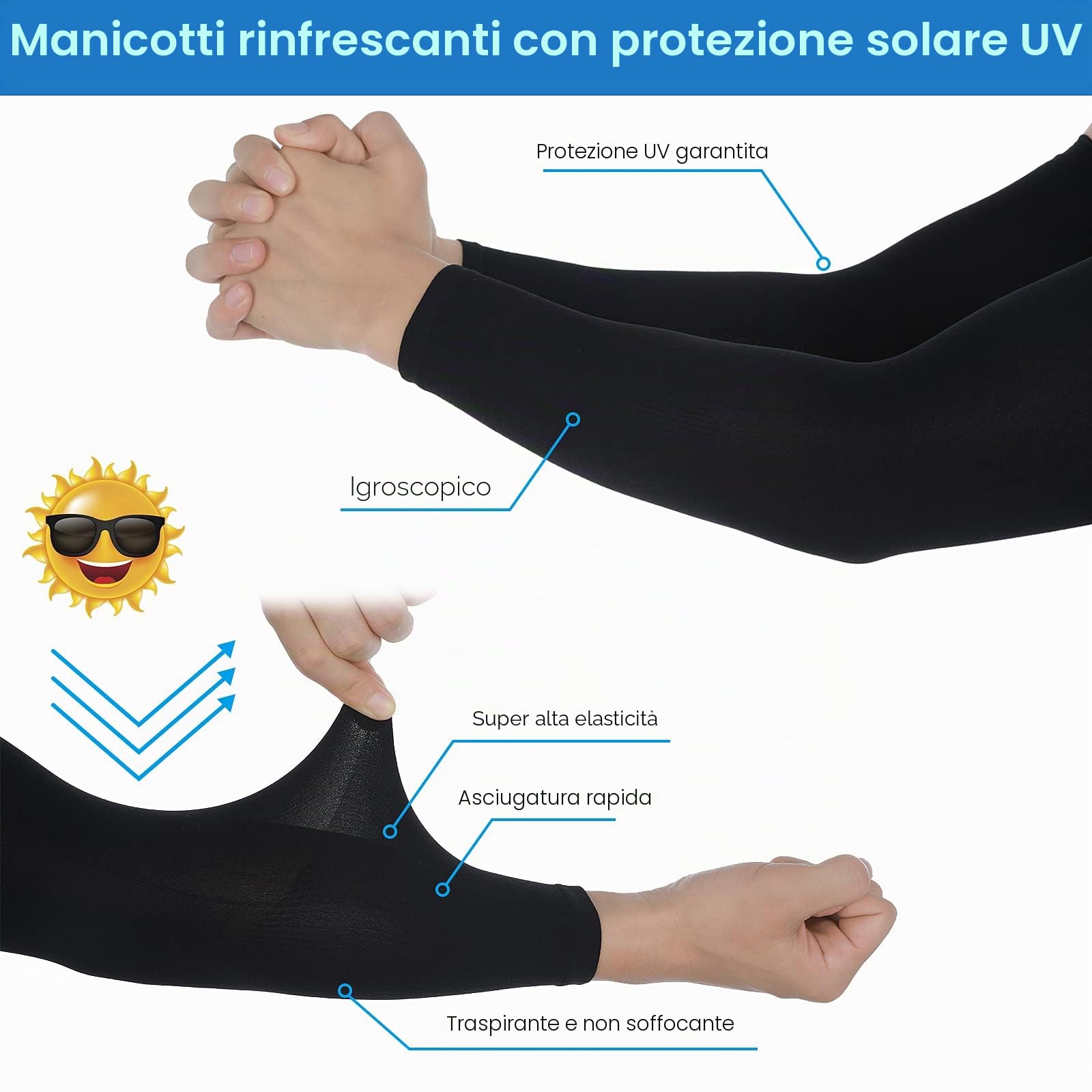 Yolev 2 Paia Manicotti Braccia per Bambini Maniche per Braccio Protezione Solare Anti UV Manicotti Pallavolo Ciclismo Compressione Ragazzi Ragazze