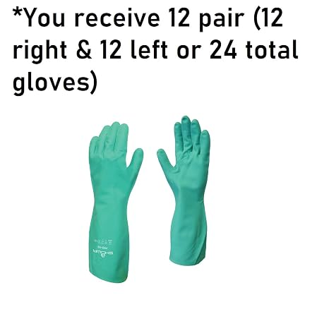 SHOWA 730 Chemical Resistant Gloves, 15-mil Nitrile with Cotton Flock Liner, 13-inch Extended Gauntlet, Bisque Grip, CE Cat III & Food Safe, Green, Large, 12-Pack