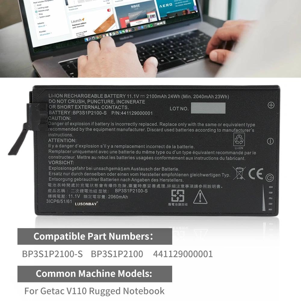 BP3S1P2100-S Batteria di ricambio per laptop per Getac V110 tablet BP3S1P2100 441129000001 3ICP6/51/61 (11,1V 2100mAh 24Wh)
