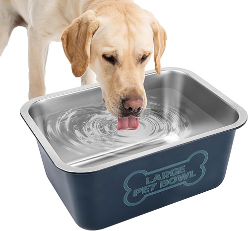Miniatura 8 de Cuenco de agua grande de 3 galones para perros, cuencos metálicos de acero inoxidable para perros, tazón de comida para mascotas de gran capacidad,