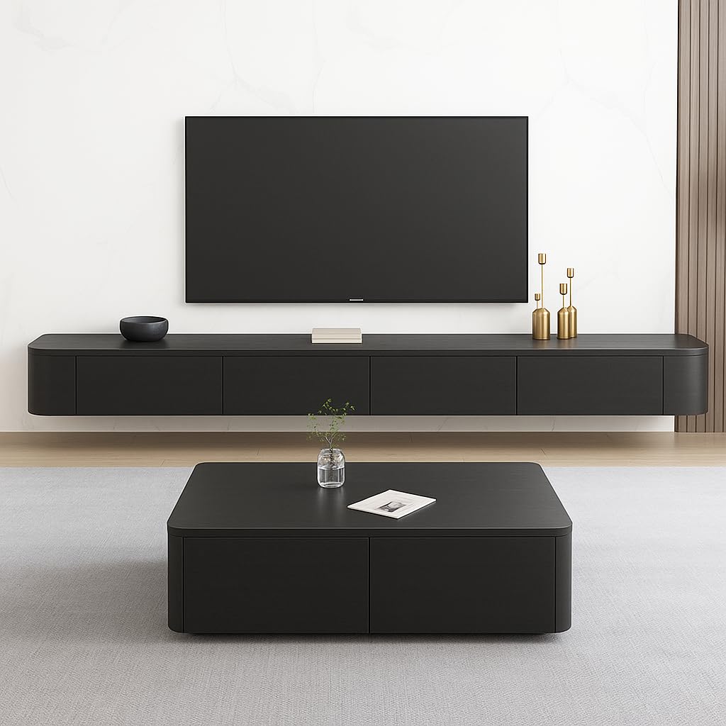Slish Ele Console TV murale flottante avec Sto Noir 140 cm