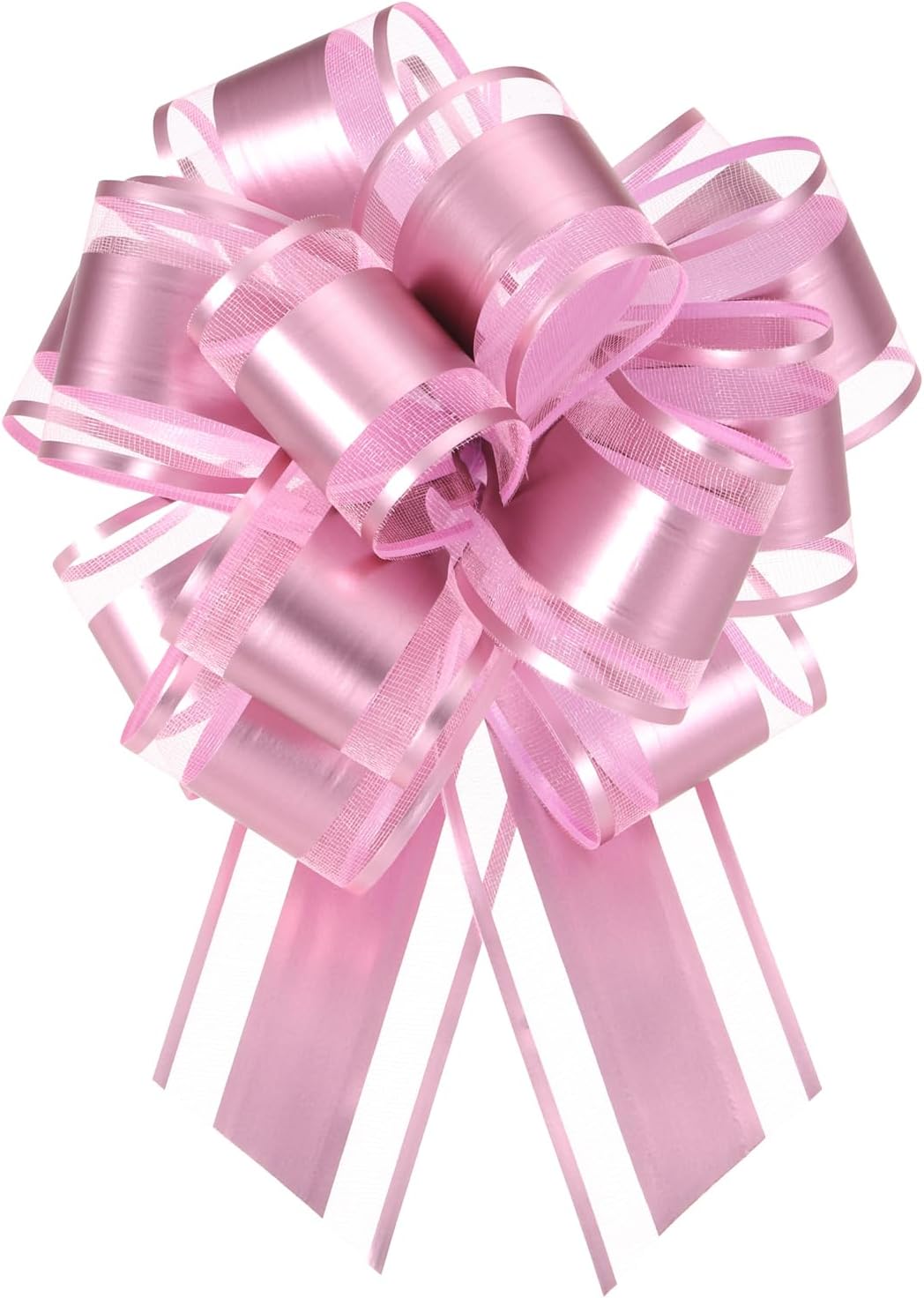 MECCANIXITY 6pcs 8 Inch Large Big Pull Bow Metallic Organza Gift Wrapping Bows Ribbon for Wedding Car Baskets Presents Christmas Bow, Pink