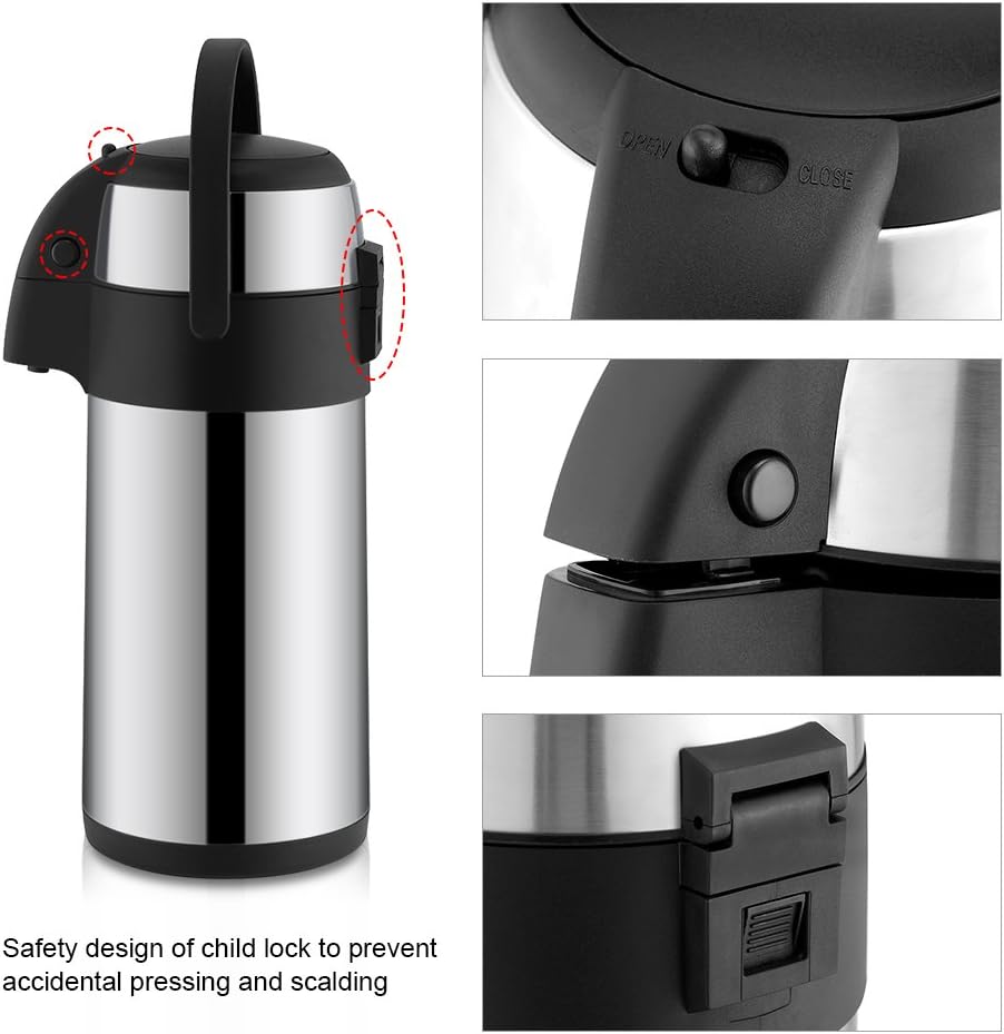 Super Deal Product 3 Liter Airpot Coffee Airpot Stainless Steel Vacuum Insulated Airpot Coffee Dispenser Stainless Steel Coffee Insulation Pot Pressure Pot with Pump
