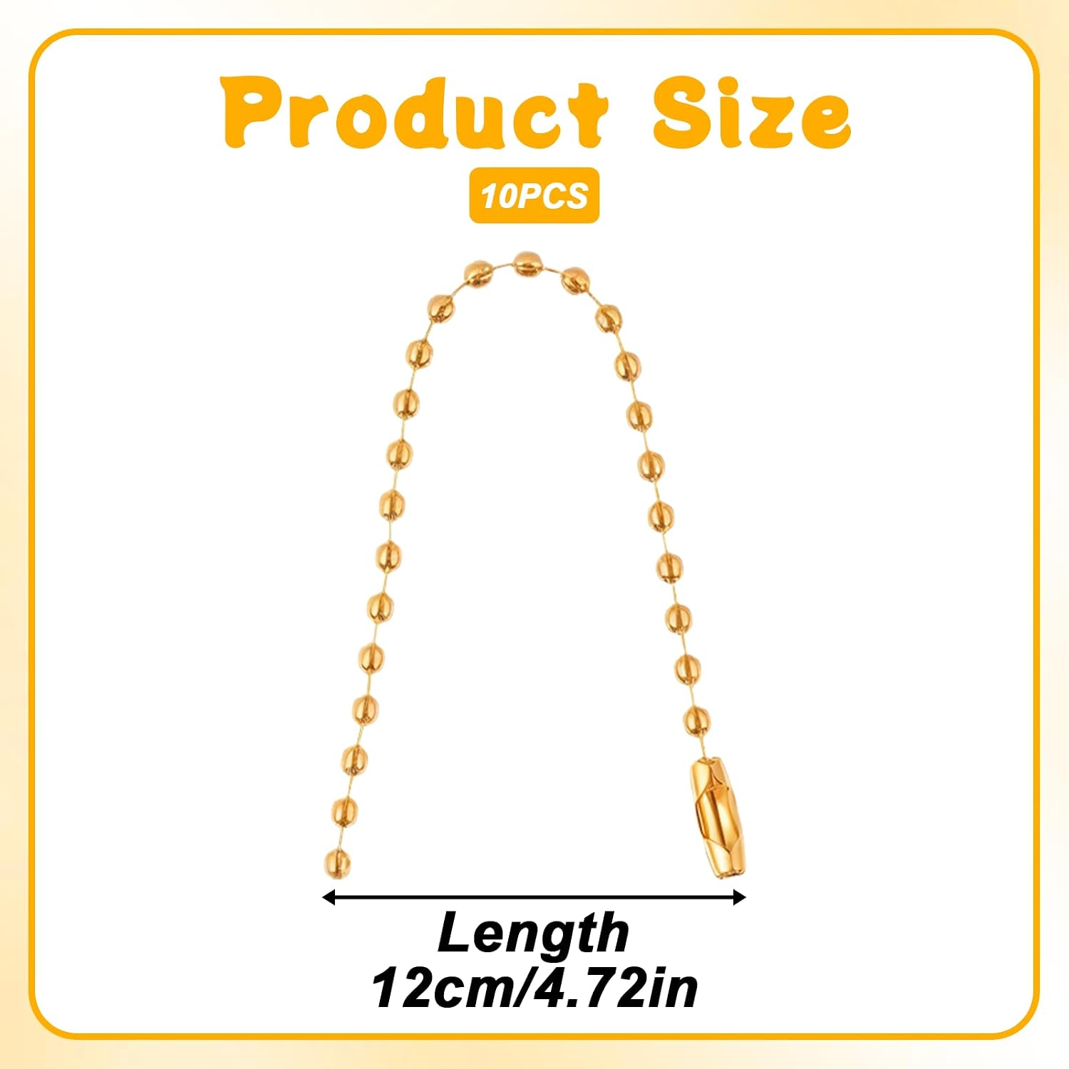 10 Pcs Gold Ball Chain 4.7 Inch Bead Extension Keychain Cord Bead Chain with Connector Clasp for DIY Crafts, Jewelry Making, Keychain, Dog Tag, Decoration