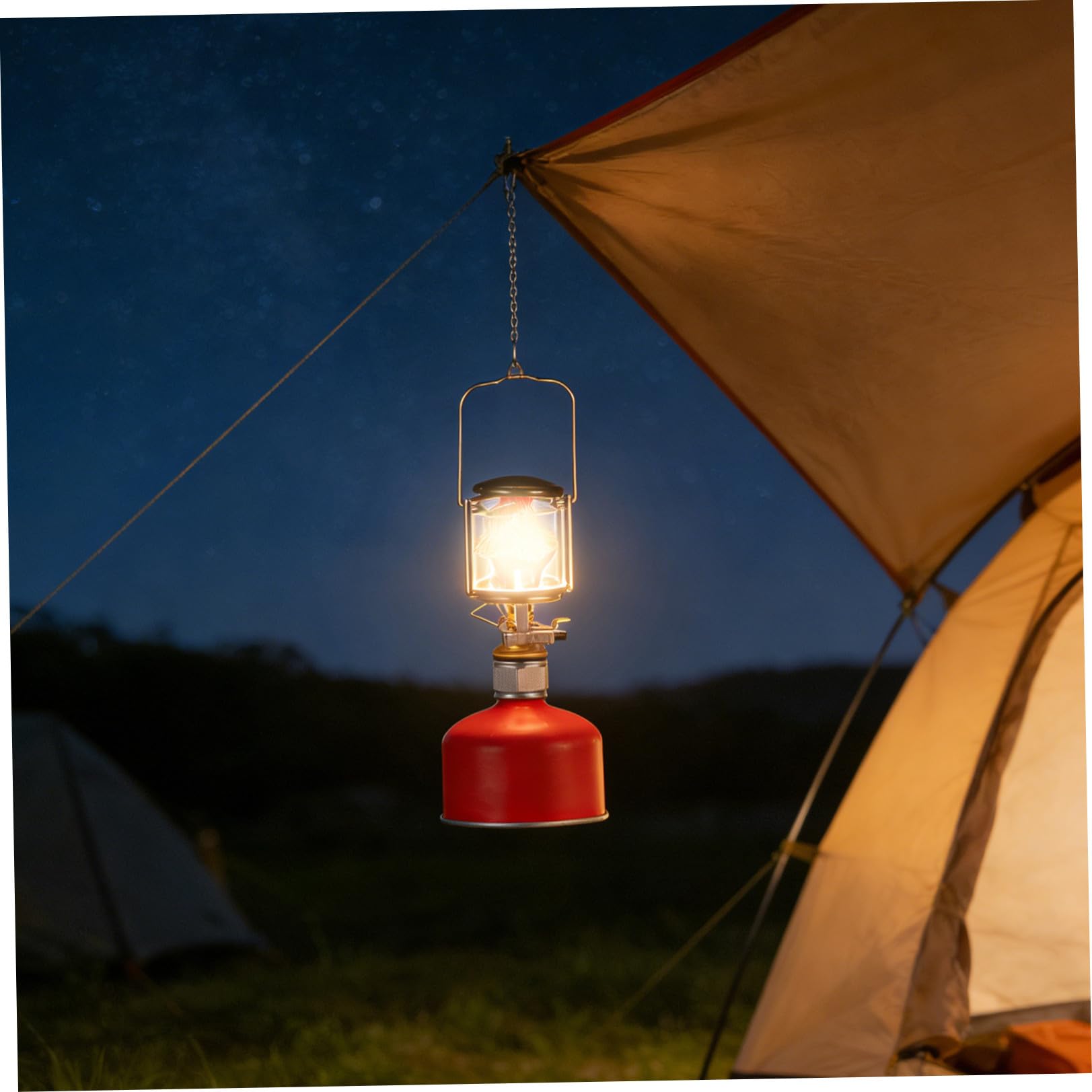 Lampada Gas da Campeggio Portatile per Outdoor con Copertura | Bombola Filettata Piatta, Struttura in Acciaio Inox, Nylon e Plastica, Uso in Campeggio All'aperto