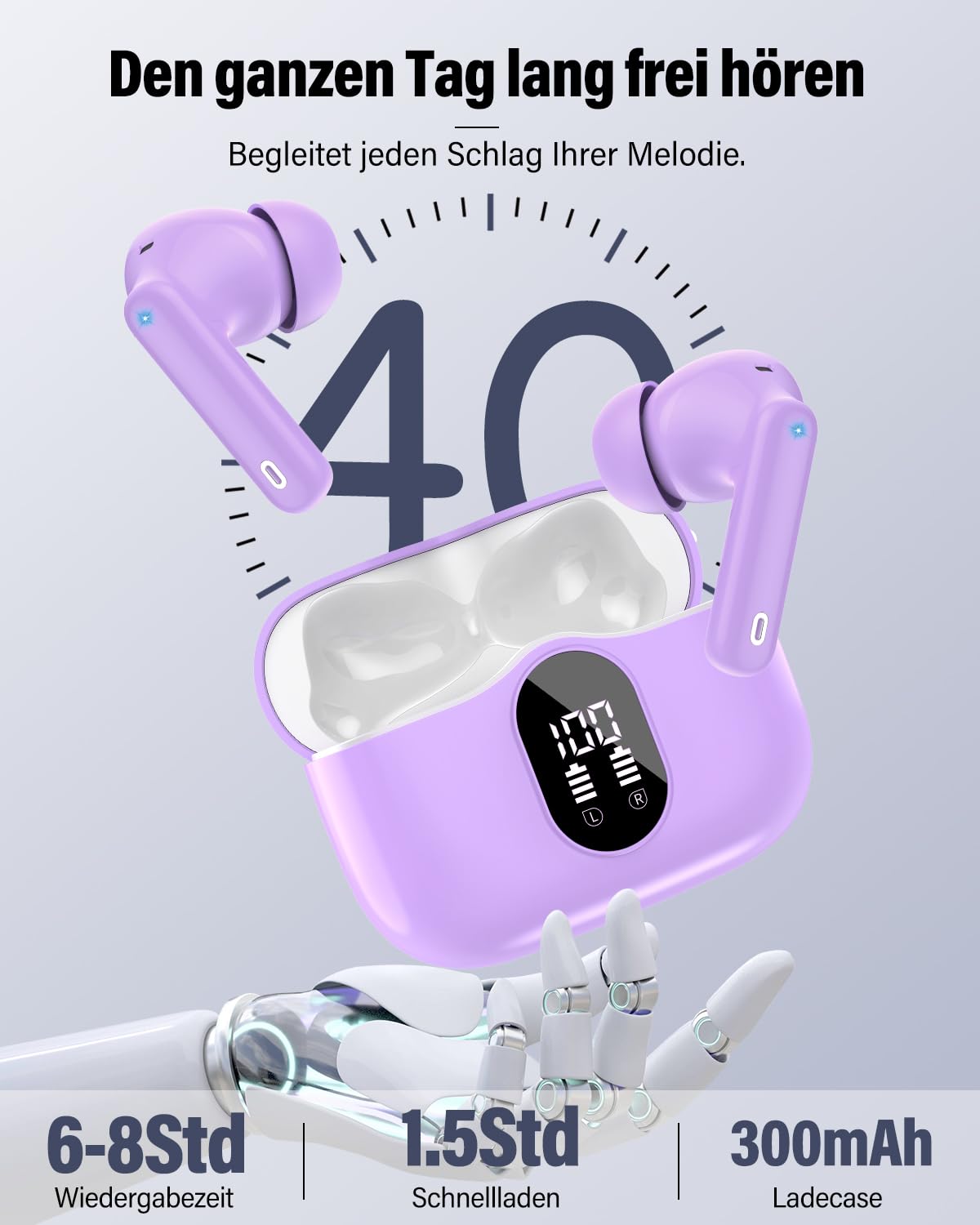 Bluetooth Kopfhörer, Kopfhörer Kabellos Bluetooth 5.4 Sport In Ear Kopfhörer mit App, Wireless Earbuds 40 Std Spielzeit, LED Ladecase, ENC Lärmreduzierung Mic, Tiefer Bass Ohrhörer für IOS/Android