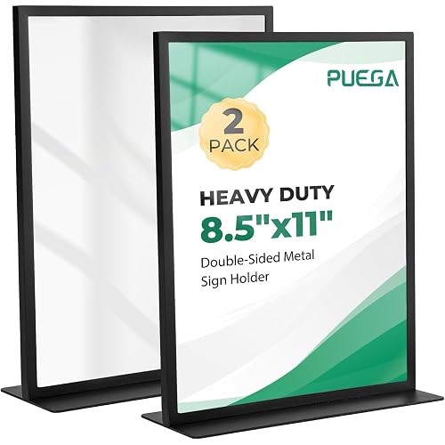 2pack Tabletop Metal Sign Holder, 8.5"x11" Stainless Steel Double Sided T Shape Menu Display Stand for Office Store Restaurant Hotels