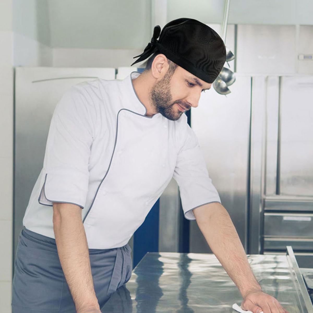 Artibetter Cappelli da Cuoco Fascia per Mantenere i Chioma Lontani dal Cibo Nero Unisex in Cotone Set da 10 Pratici e Funzionali Design Semplice per Ristorante e Cucina