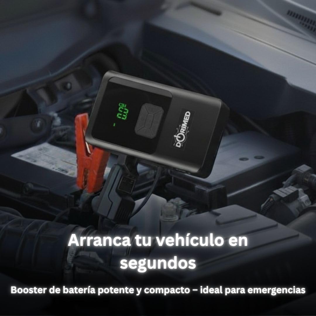 Booster - Batería de coche multifunción I arrancador de batería de 12 V gasolina y diésel I compresor de aire inflador neumáticos I cargador USB rápido I Iluminación LED & SOS I Pantalla LCD de