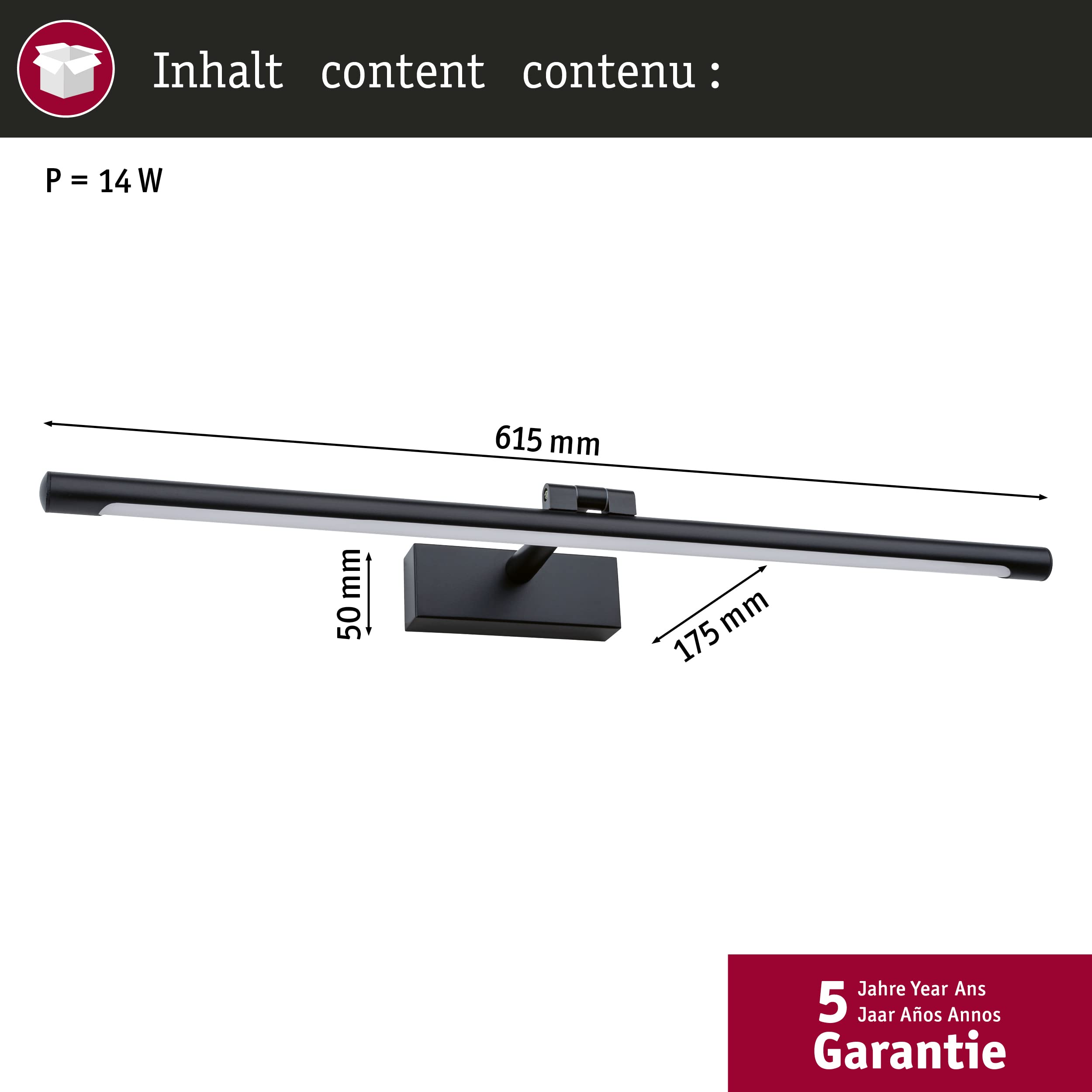 Paulmann 95565 LED Bilderleuchte Mingo 600mm incl. 1x11 W Warmweiß Schwarz Bildbeleuchtung Metall Beleuchtungssystem 3000 K