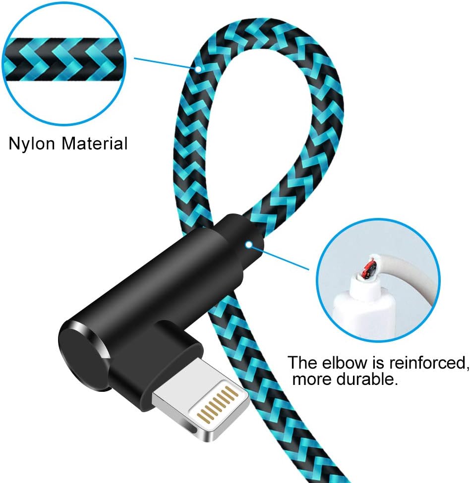 Amazing 🔥 iPhone Charger [Apple MFi Certified] 90 Degree 10ft 3 Pack Lightning Cable Braided Right Angle Charging Cord Compatible with iPhone 13 12 11 Pro,12 Mini XS Max 8 7 Plus 6 iPad (Blue,10 Foot)