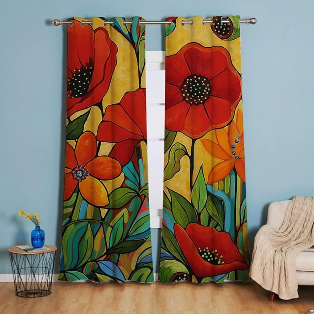 CozyRest Kinder Vorhänge Mit Mohnblumen - Blackout Vorhänge 214x183cm