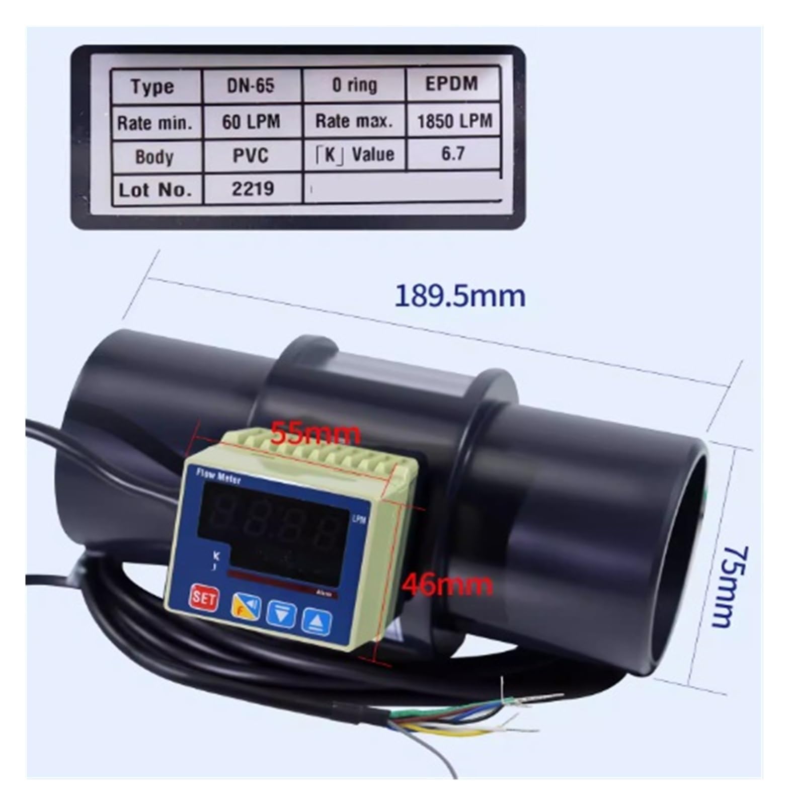 Medidor de flujo rotámetro digital ATS-65-PVC-DIN-EPDM Rotámetro con pantalla LCD Original