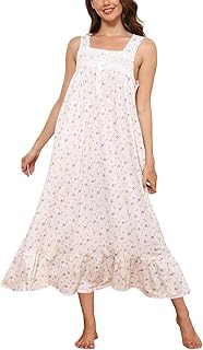 Nightgown Women's Sleeveless House Dress Long Cotton Button Down Nightdress Soft Ladies Sleepwear with Pockets - Buy now