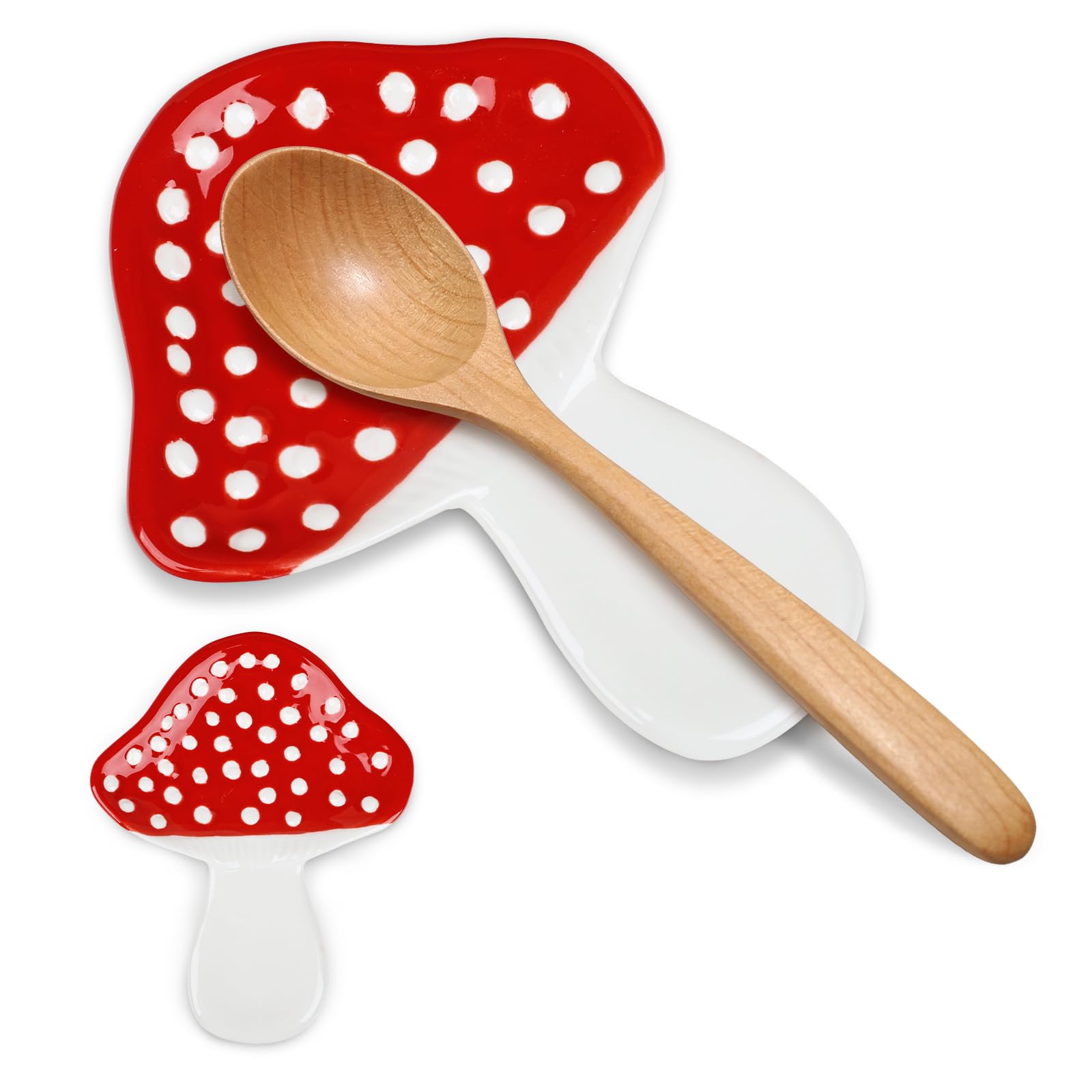 Komforbaa Poggiamestolo in ceramica a fungo per piano cottura, grazioso portamestolo in ceramica per piano di lavoro della cucina, resistente al calore, regalo decorativo per la casa moderna (rosso)