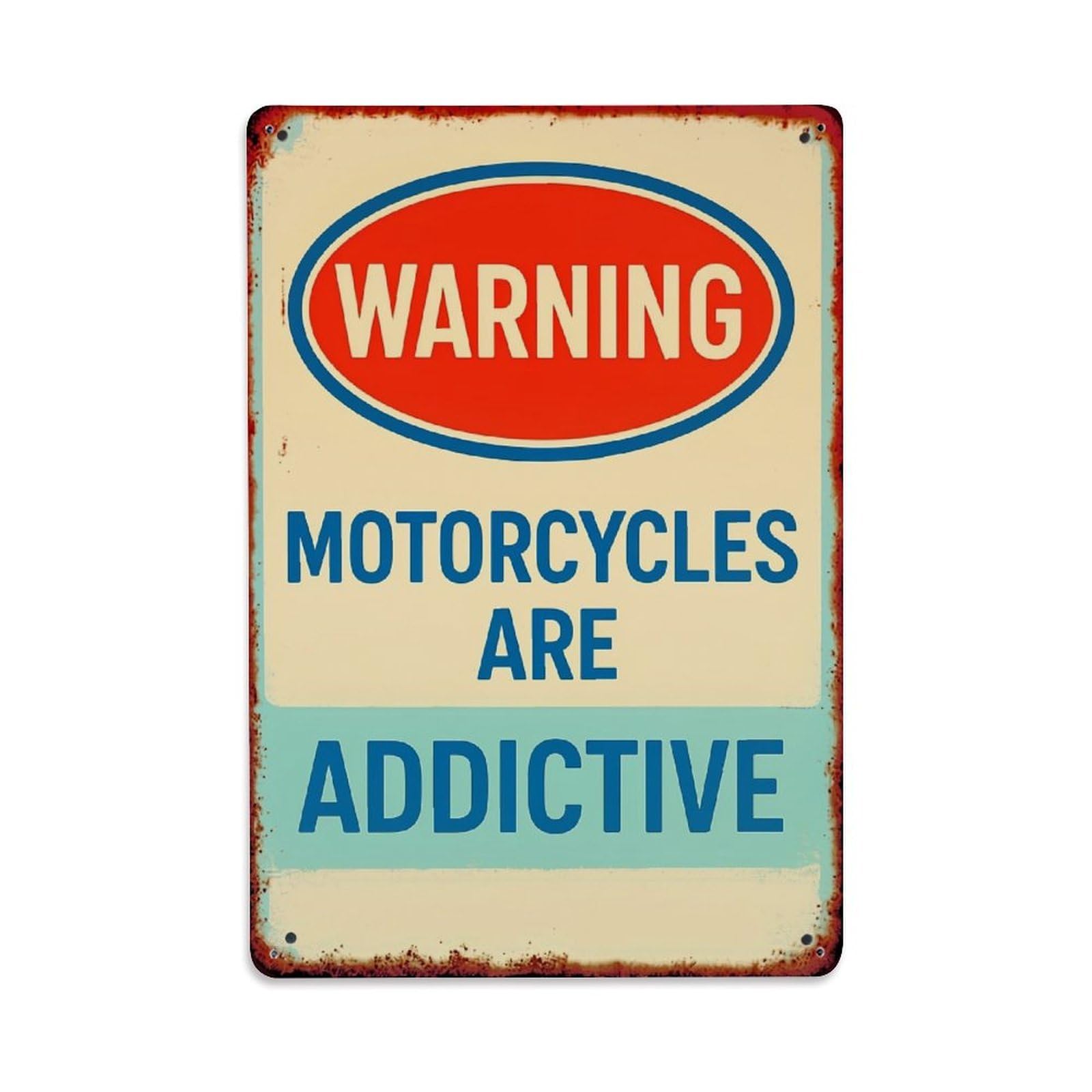 Jdyaojiesheng Vintage Warning Motorcycles Are Addictive Sign Tin Sign Retro Metal Wall Decor Metal Poster, Home Bar Garage Farmhouse Cafe Wall Art Decoration 8X12inches