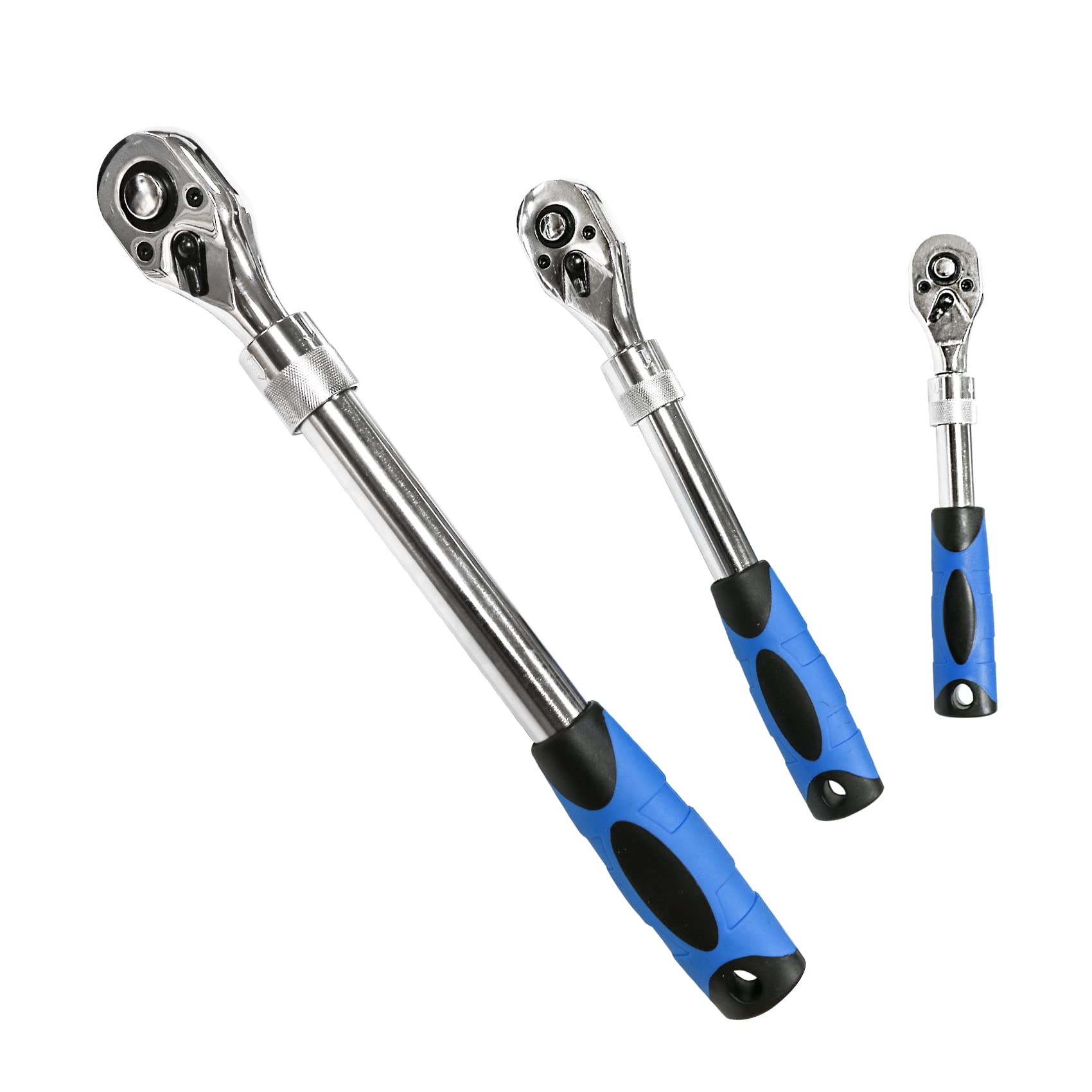 TR TOOLROCK3PCS Extendable Ratchet Set,1/4" 3/8" 1/2-Inch Drive Socket Wrench 72-Tooth Quick-Release Reversible CR-V Gear Torque Spanner with Soft Grip Handle Hand Tools