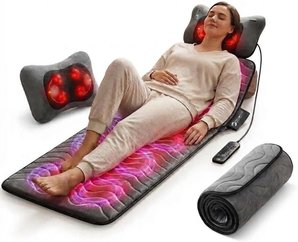 Powermat by Powerfit – Full Body Massage Mat with Detachable Massage Pillow, 9 Intensity Levels, 9 Massage Modes & 3 Heat Therapy Settings | Alleviates Muscle Pain, Improves Circulation, Stress Relief