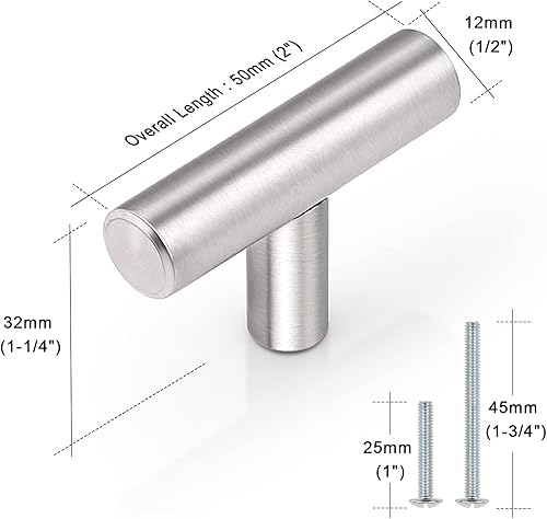 Miniatura 6 de Manijas en T de acero inoxidable niqueladas de Probrico, para gabinetes y cajones de cocina, Acero inoxidable, Paquete de 50