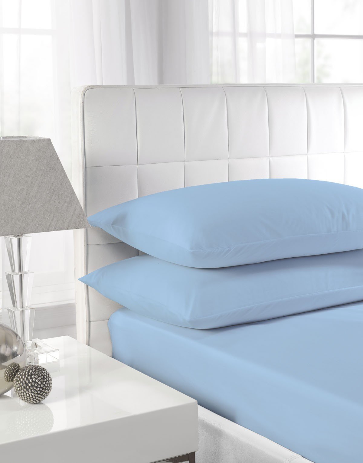 Textiles Direct Powder Blue Easy Care Polycotton King Size Fitted Sheet