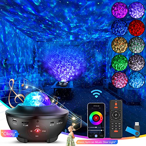 Star Night Light Projector-Skylight with WiFi Smart App, Alexa, Google Assistant, 4 in 1 Starry Light with Bluetooth Speaker | Remote, Moving Ocean Wave,16 Million Colors Galaxy Light for Kid Bedroom