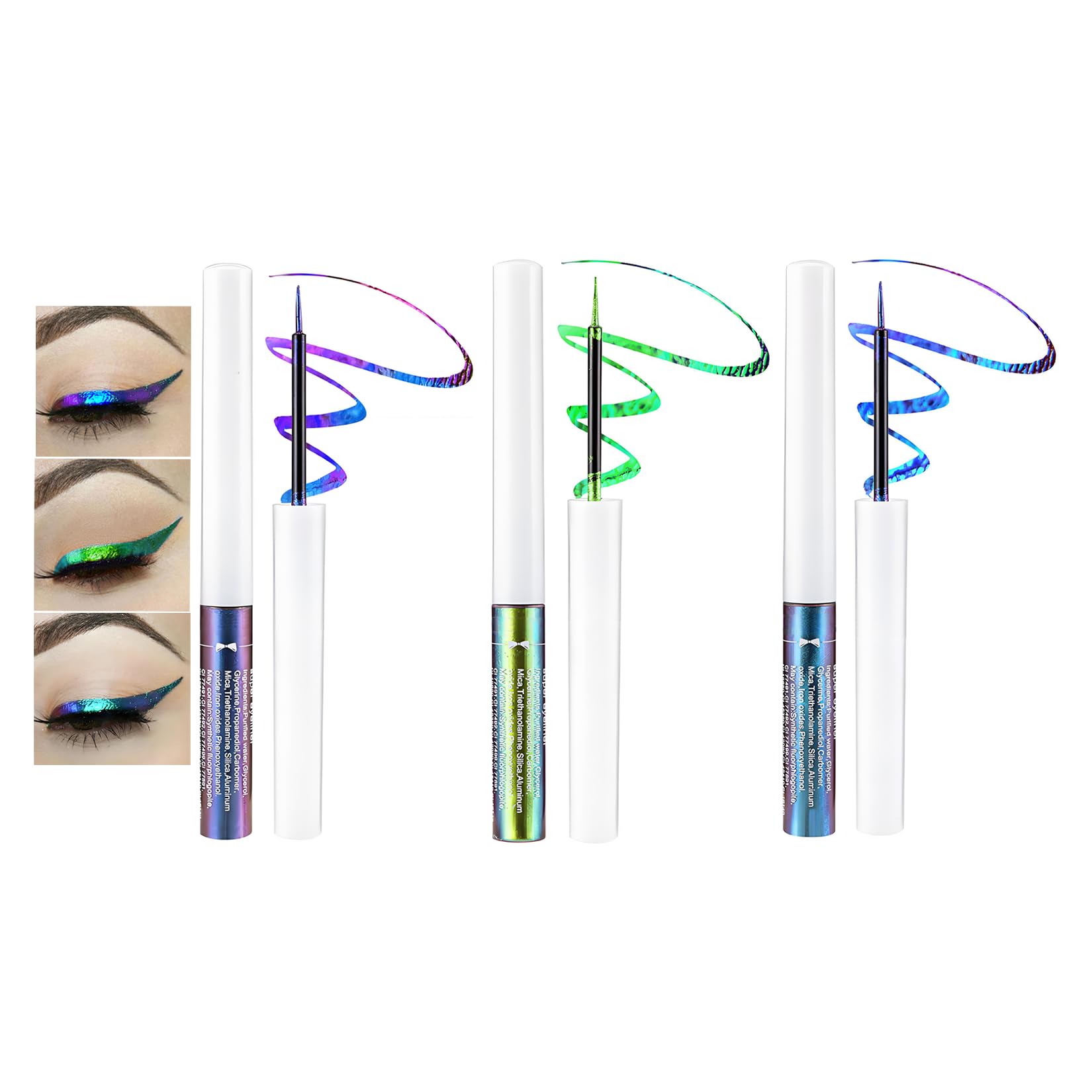 3 PCS Chameleon Glitter Liquid Eyeliner Pens, Quick-Dry Smudge-Proof, Metallic Shine Aurora Glow
