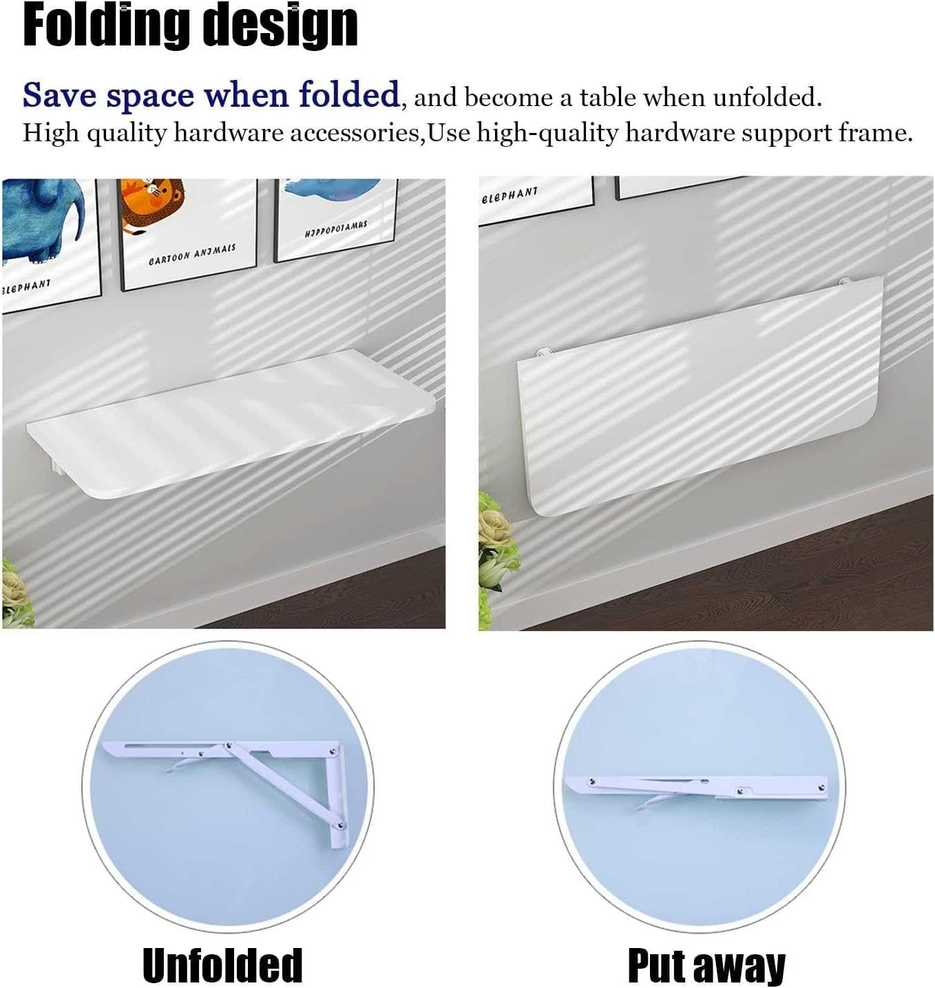 Tavolo pieghevole da parete – Scrivania per laptop con accento dorato per piccoli spazi camera da letto ufficio balcone – Design salvaspazio per un uso versatile
