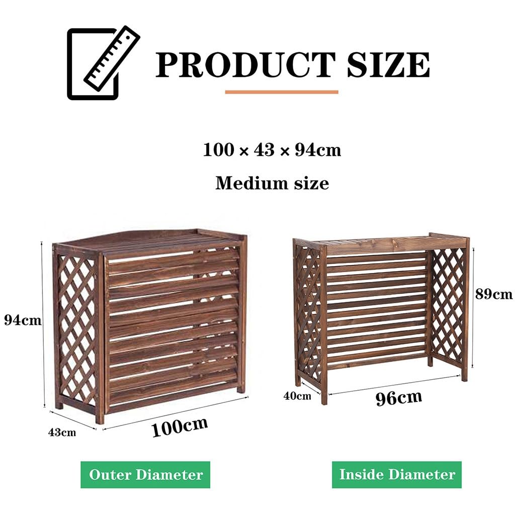 Cubre Aire Acondicionado Exterior De Madera Maciza, Cubierta Rejilla Soporte Flores La Unidad(100x43x94cm)