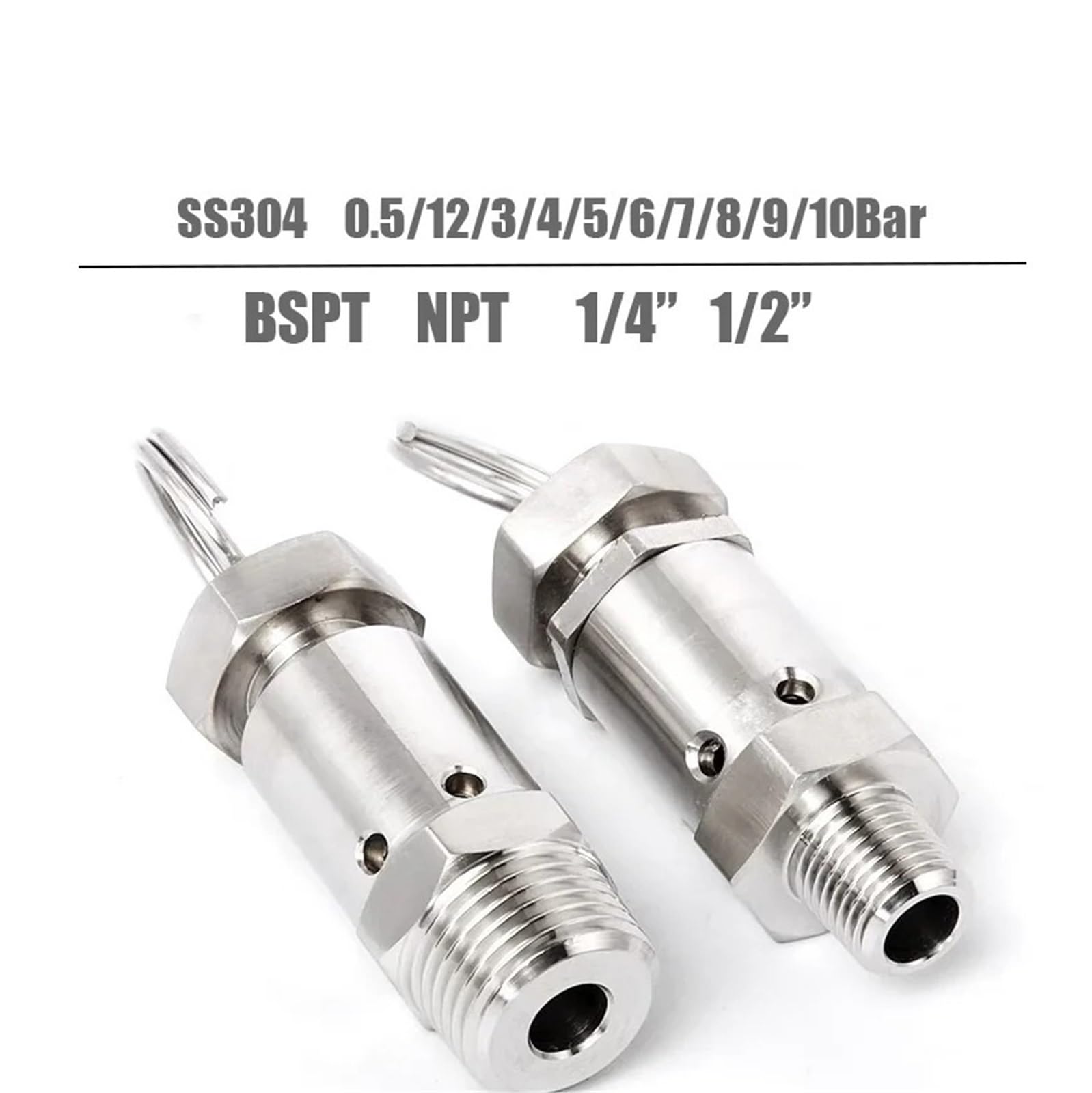 Zawory regulacyjne Zawory bezpieczeństwa SS304 1/4" 1/2" męskie ciśnienie 0,5-10Bar miniaturowe zawory bezpieczeństwa powietrza NPT/BSPT męskie Zawór(1I2inch 133g,NPT_6 BAR)