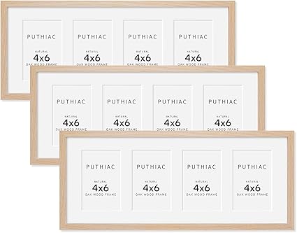 8x20 Oak Wood Picture Frame - 8x20 Photo Frame with Mat Display 4Pcs 4x6 Photos, 4x6 Picture Frame Wood, Natural Solid Wooden Picture Frames for Wall Art Photo and Prints(3 Pack, Beige)