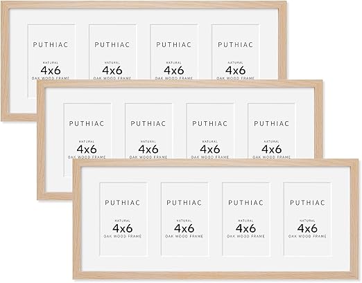 8x20 Oak Wood Picture Frame - 8x20 Photo Frame with Mat Display 4Pcs 4x6 Photos, 4x6 Picture Frame Wood, Natural Solid Wooden Picture Frames for Wall Art Photo and Prints(3 Pack, Beige)