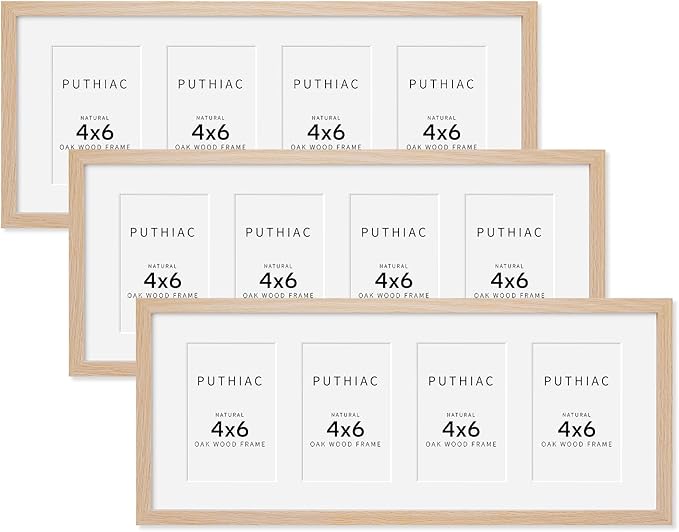 8x20 Oak Wood Picture Frame - 8x20 Photo Frame with Mat Display 4Pcs 4x6 Photos, 4x6 Picture Frame Wood, Natural Solid Wooden Picture Frames for Wall Art Photo and Prints(3 Pack, Beige)