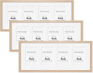 8x20 Oak Wood Picture Frame - 8x20 Photo Frame with Mat Display 4Pcs 4x6 Photos, 4x6 Picture Frame Wood, Natural Solid Wooden Picture Frames for Wall Art Photo and Prints(3 Pack, Beige)
