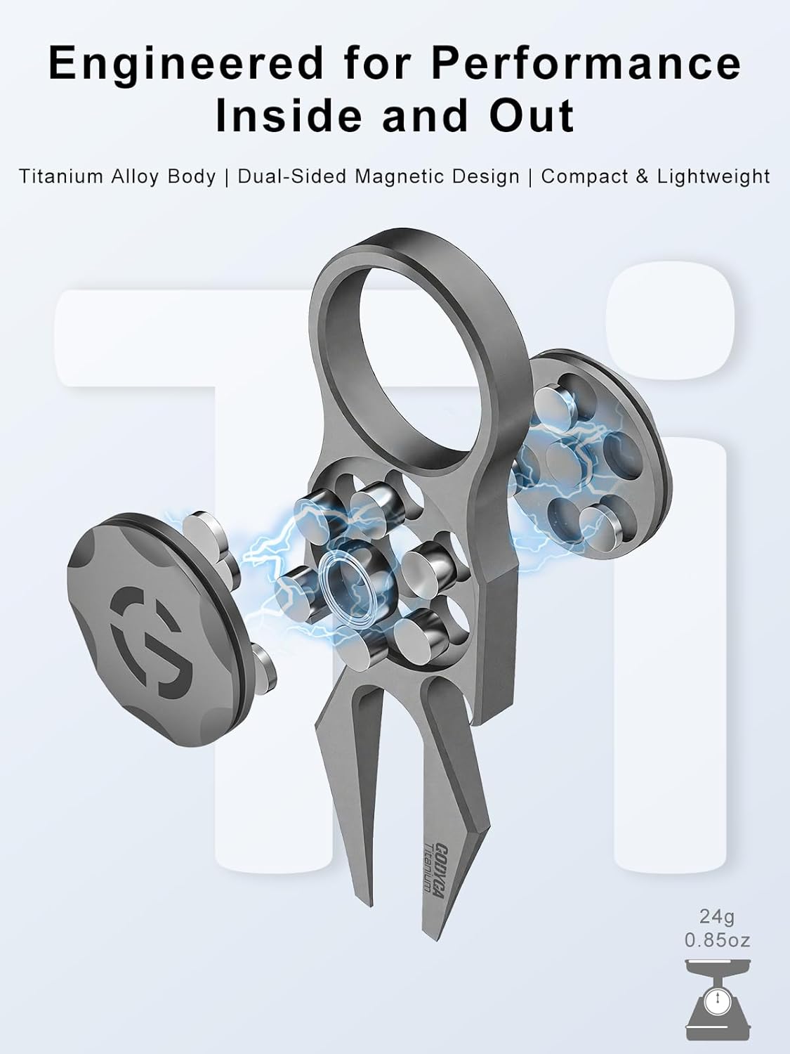 GODYGA Titanium 4-in-1 Golf Divot Tool with 2 Magnetic Ball Markers, Premium Golf Accessories for Men – Divot Repair Tool, Ball Marker, Groove Cleaner, Bottle Opener, Gift for Dad