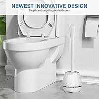 Vista 6 de Juego de 2 cepillos de inodoro con soporte ventilado y mango largo ergonómico, cerdas duraderas para limpieza de baño (blanco)