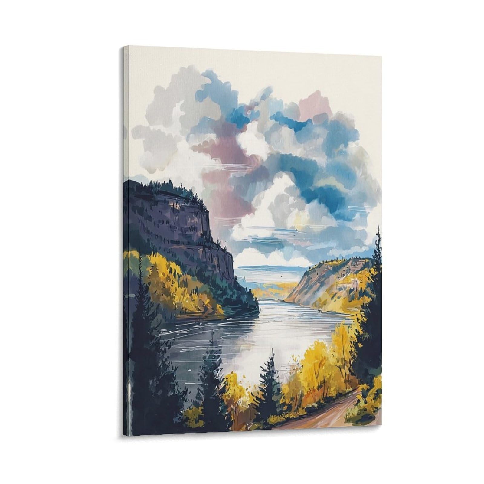 LCYNNH Finger Lakes Watercolor Print New York State Wall Art 24x36inch(60x90cm) Print Home Bedroom Office Living Room Decor Canvas