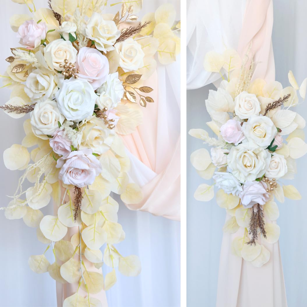 Kit de flores artificiales de arco de boda, paquete de 2, guirnalda de flores artificiales de boda, letreros de bienvenida, decoraciones florales para ceremonia de boda, recepción,