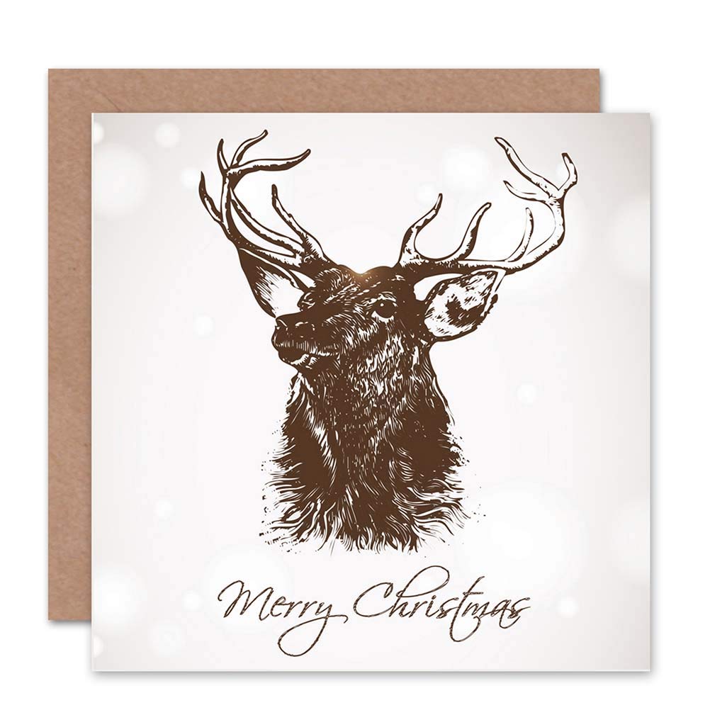 Wee Blue Coo STAG MERRY CHRISTMAS BLANK GREETINGS BIRTHDAY CARD ART