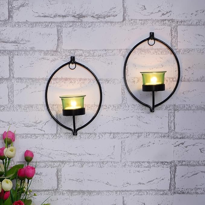 Applique murale en verre vert avec bougies T-light pour deco salon
