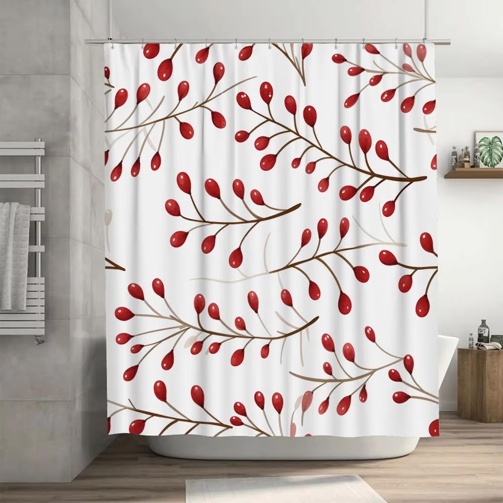 Tenda da doccia moderna e decorativa,impermeabile,per bagni,decorazioni con stampa di mirtilli rossi,per la casa e il bagno (183 x 210 cm(larghezza x altezza)