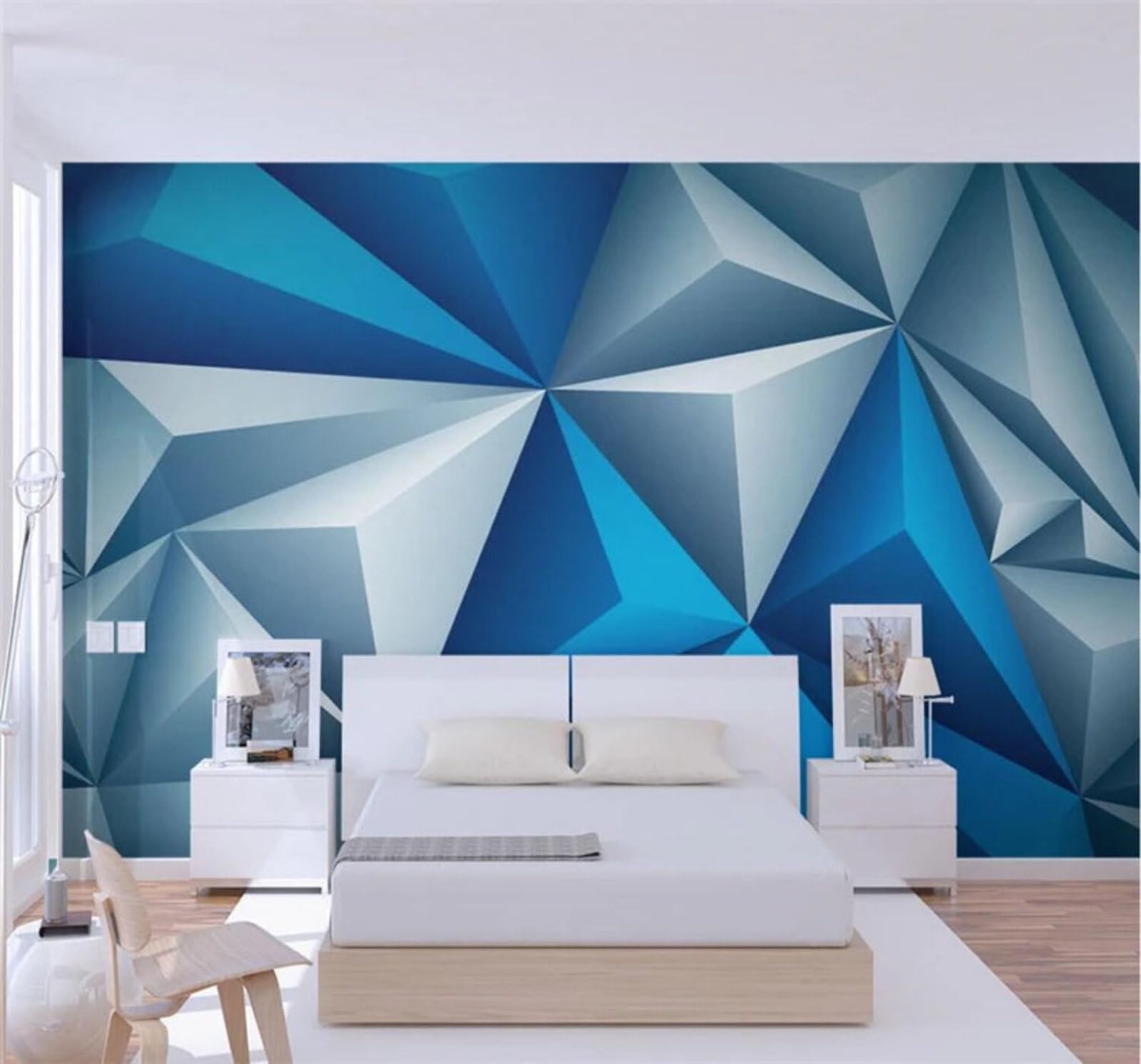 Wallpaper-3D-Xlm 250Cm×170Cm(B×H) Minimalist Three Dimensional Blue Geometric Art 3D Wallpaper Easy Install Feature Office Living Room Sofa Bedroom Tv Background Wall Decoration-250Cm×170Cm