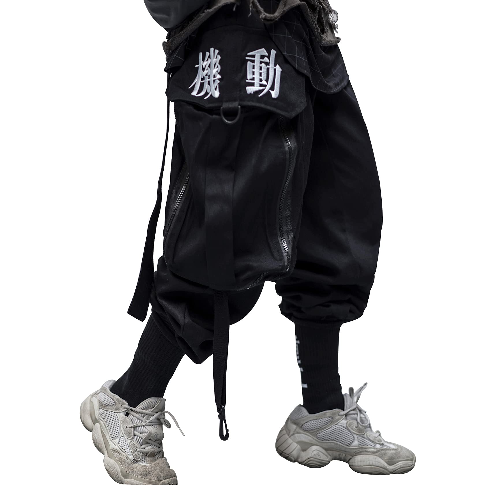 Niepce Inc Męskie japońskie spodnie Streetwear Techwear Cargo, Czarny, M