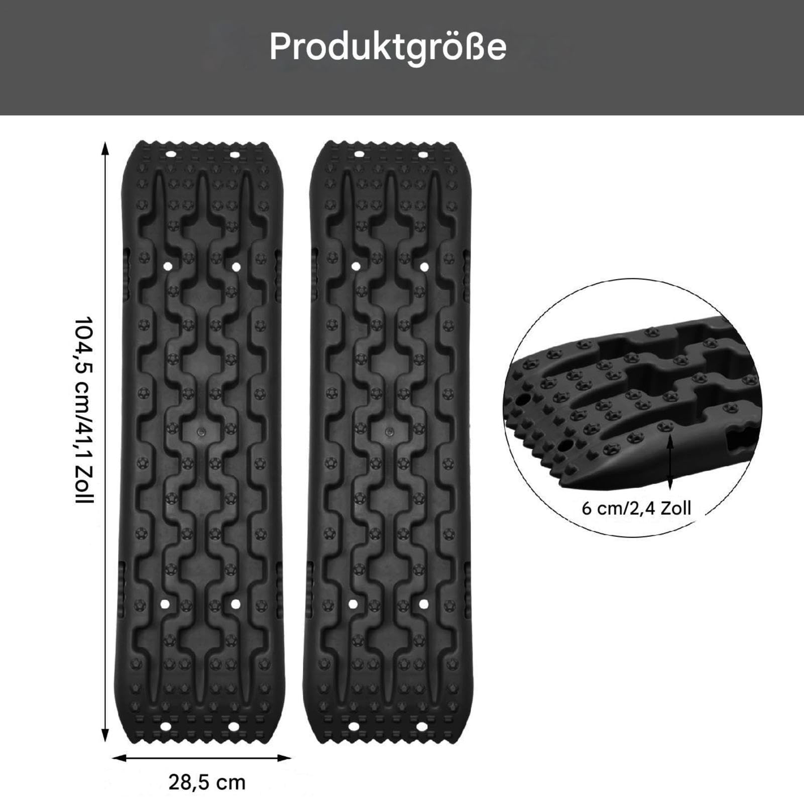 Bergebrett 10000 kg Sandbleche 2 Stück 104,5x28.5x6cm Geländekonsole mit U‑Profil & doppelseitigen Stollen Anti‑Rutsch Matte für Auto SUV LKW Schnee Sand Schlamm Pannenhilfe Schwarz