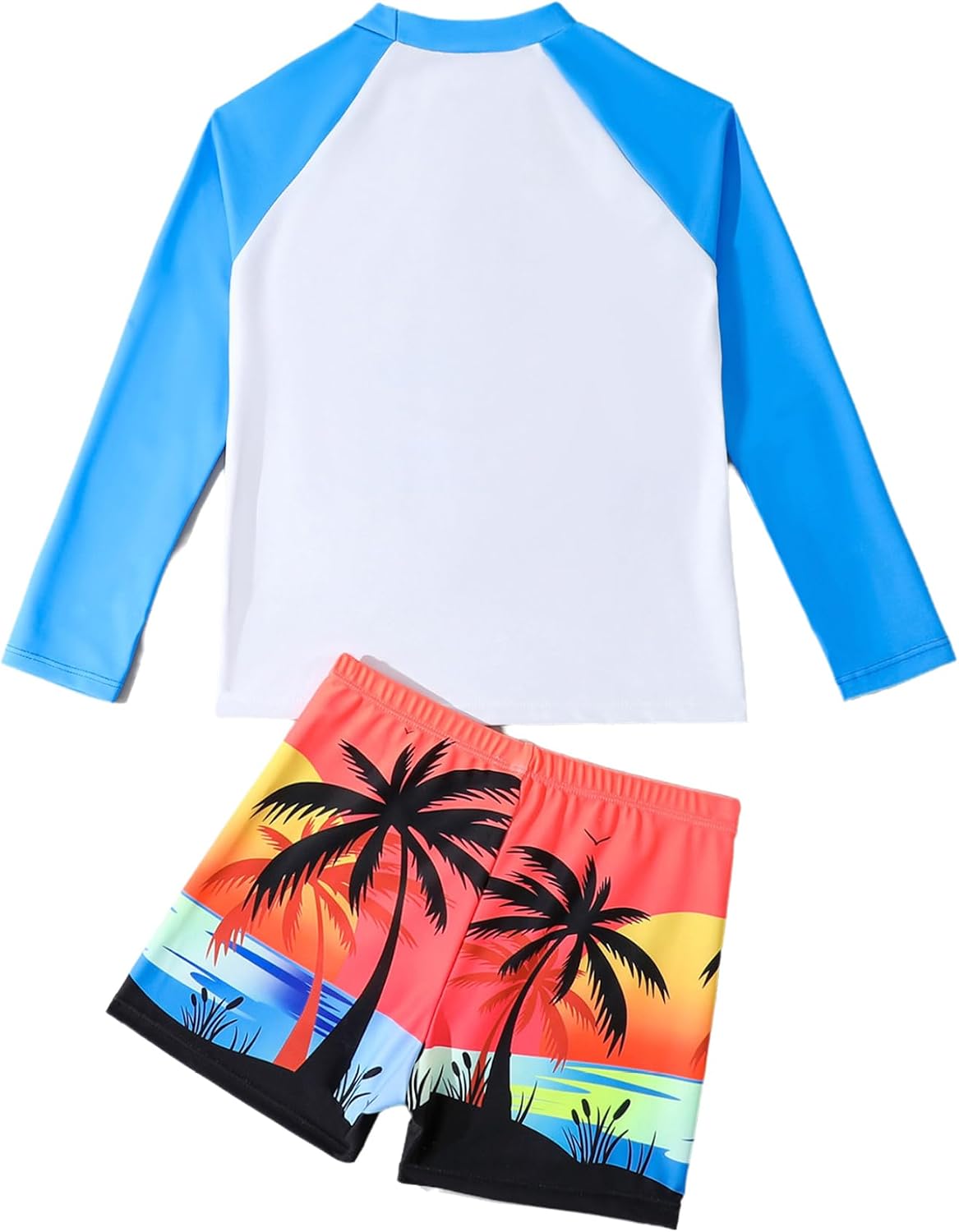 Two Pieces Athletics Swimsuits for Boys UPF 50+ Long Sleeve Swim Shirts with Shorts